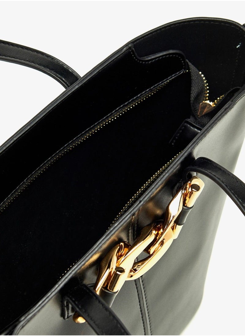 shoexpress - Chunky Chain Accented Tote Bag with Double Handle and Zip Closure - Image 1