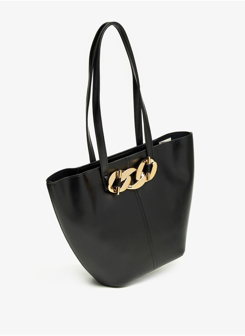 shoexpress - Chunky Chain Accented Tote Bag with Double Handle and Zip Closure - Image 1