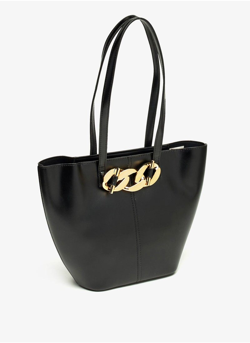 shoexpress - Chunky Chain Accented Tote Bag with Double Handle and Zip Closure - Image 1
