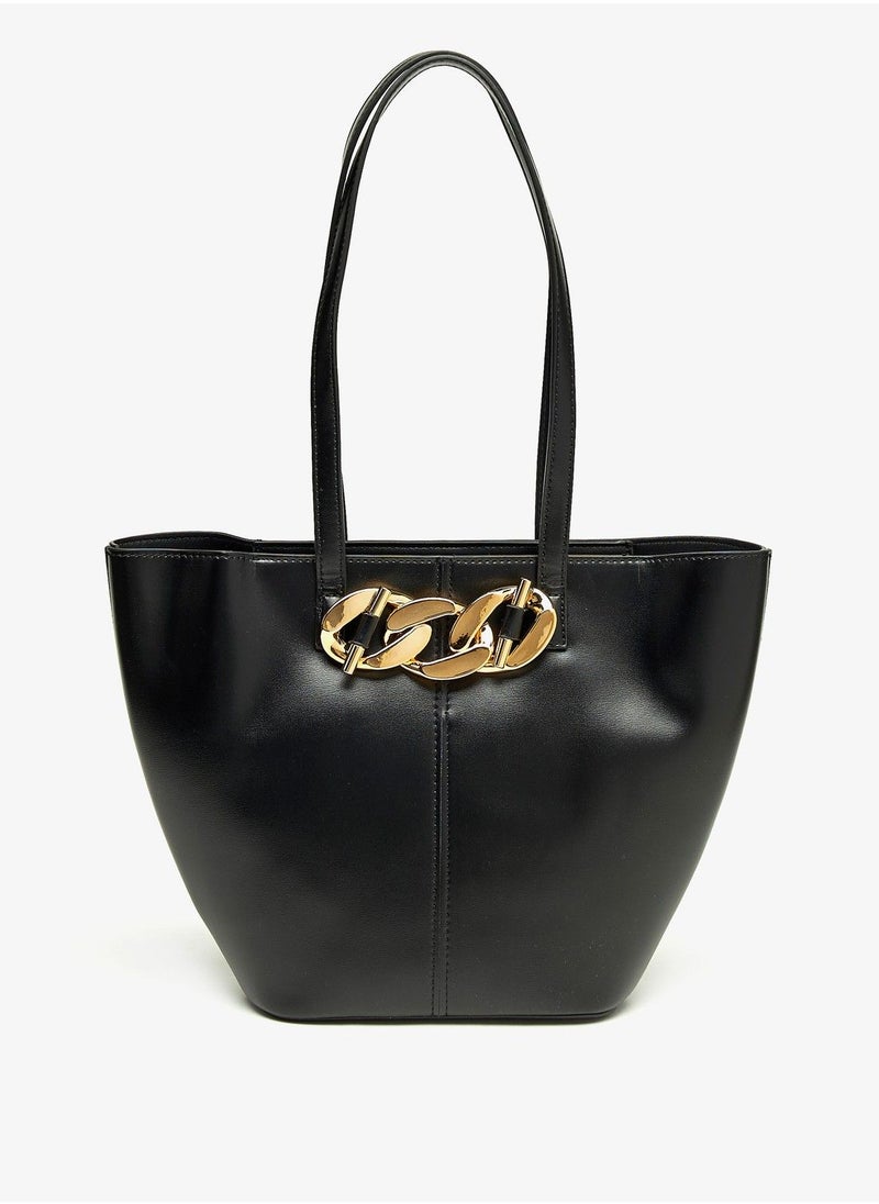 shoexpress - Chunky Chain Accented Tote Bag with Double Handle and Zip Closure - Image 1