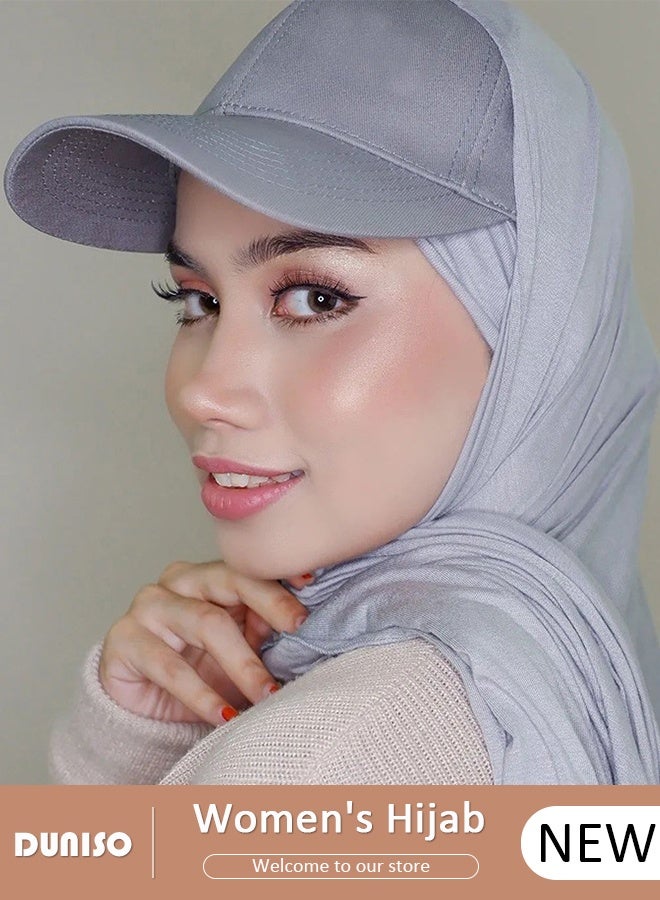 DUNISO Women Hijab with Hat, Lightweight Hijab Head Scarf for Women, Adjustable Soft Long Under Scarf Baseball Caps with Undercap - Image 1