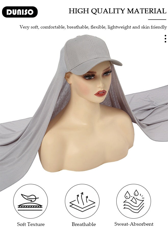 DUNISO Women Hijab with Hat, Lightweight Hijab Head Scarf for Women, Adjustable Soft Long Under Scarf Baseball Caps with Undercap - Image 3