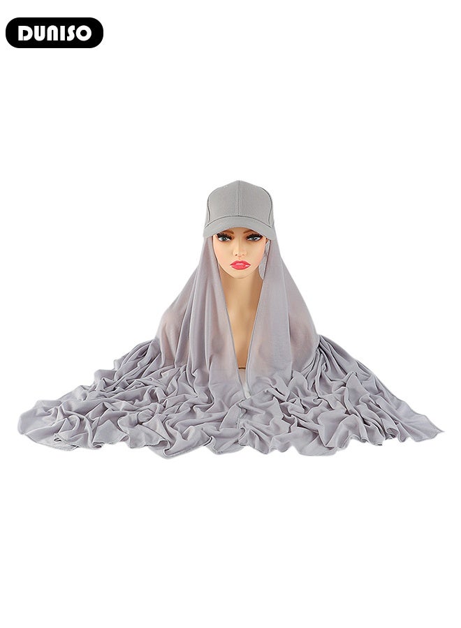 DUNISO Women Hijab with Hat, Lightweight Hijab Head Scarf for Women, Adjustable Soft Long Under Scarf Baseball Caps with Undercap - Image 5