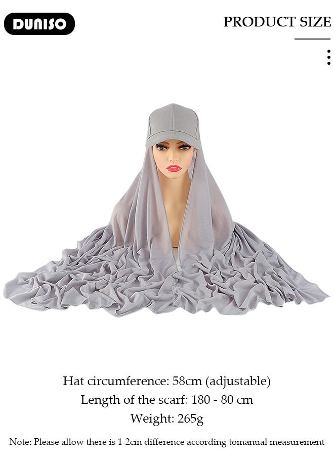 DUNISO Women Hijab with Hat, Lightweight Hijab Head Scarf for Women, Adjustable Soft Long Under Scarf Baseball Caps with Undercap - Image 2
