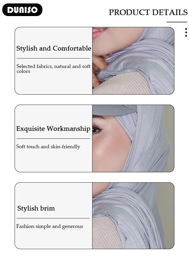 DUNISO Women Hijab with Hat, Lightweight Hijab Head Scarf for Women, Adjustable Soft Long Under Scarf Baseball Caps with Undercap - Image 4