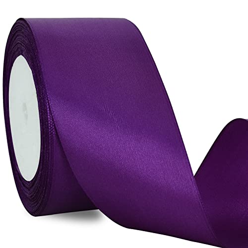 TONIFUL 2 in x 25 Yds Wide Dark Purple Satin Ribbon Solid Fabric Ribbons Roll for Crafts Chair Sash Valentines Day Gift Wrapping Invitation Cards Floral Hair Bows Sewing Party Wedding Car Decoration