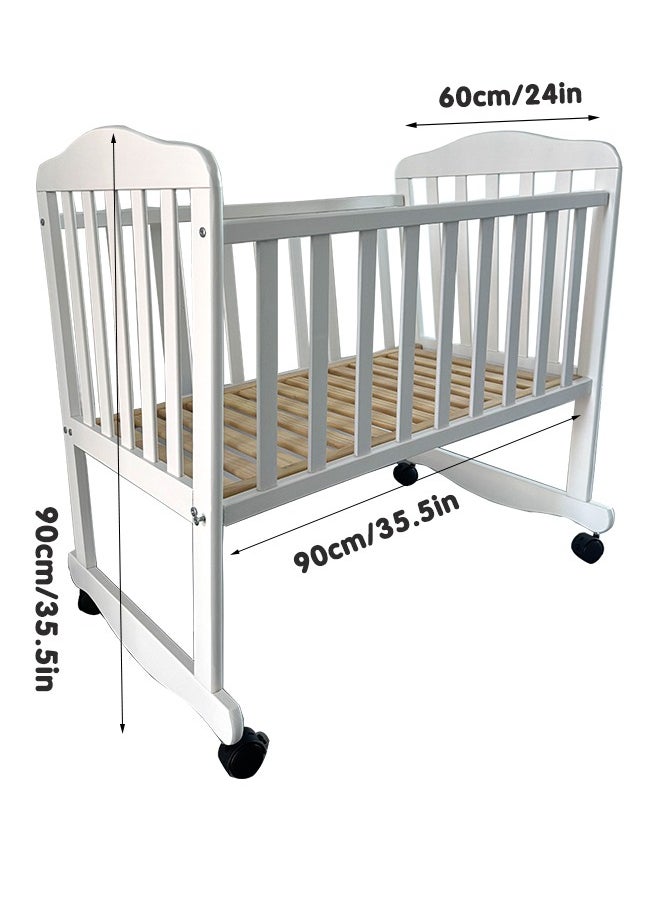 Super ZYouth Baby Wooden Crib, Infant Bed with Wheels, 90cm, White  - Image 2