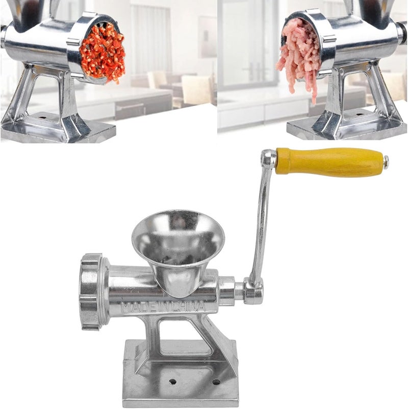Luocute Manual Meat Grinder, Aluminum Alloy and Composite Wood Hand Crank Meat Mincer with Low Effort Handle, for Pork Beef Chicken Vegetables Home Kitchen Restaurant - Image 4