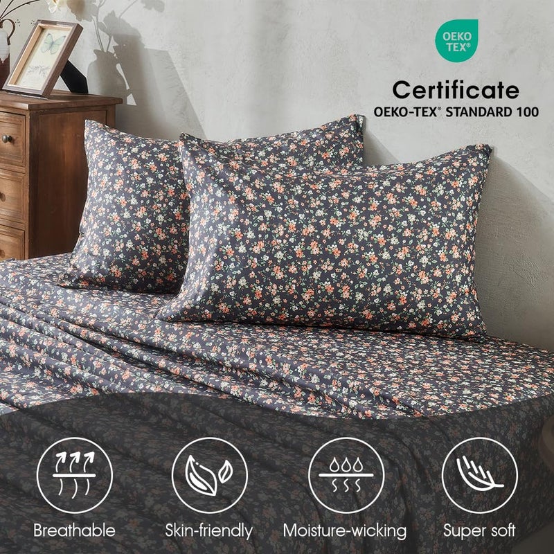 HYPREST Floral Sheets King Size, Deep Pocket Sheets Black Soft Breathable Farmhouse 4pcs Bed Sheet Sets - Image 4