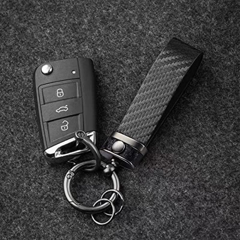 Carbon Fiber Keychain 2.8 Inch: Secure Anti-Lost Design Rotating Car Keychain - Premium Zinc Alloy Carbon Fiber Grain Leather Key Holder for Drivers Car Enthusiasts Family Members - Image 2