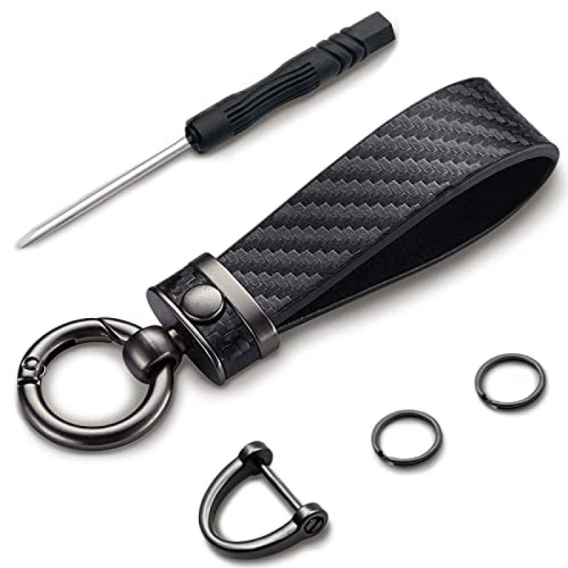 Carbon Fiber Keychain 2.8 Inch: Secure Anti-Lost Design Rotating Car Keychain - Premium Zinc Alloy Carbon Fiber Grain Leather Key Holder for Drivers Car Enthusiasts Family Members - Image 1