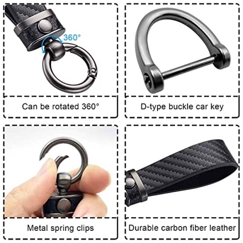 Carbon Fiber Keychain 2.8 Inch: Secure Anti-Lost Design Rotating Car Keychain - Premium Zinc Alloy Carbon Fiber Grain Leather Key Holder for Drivers Car Enthusiasts Family Members - Image 3
