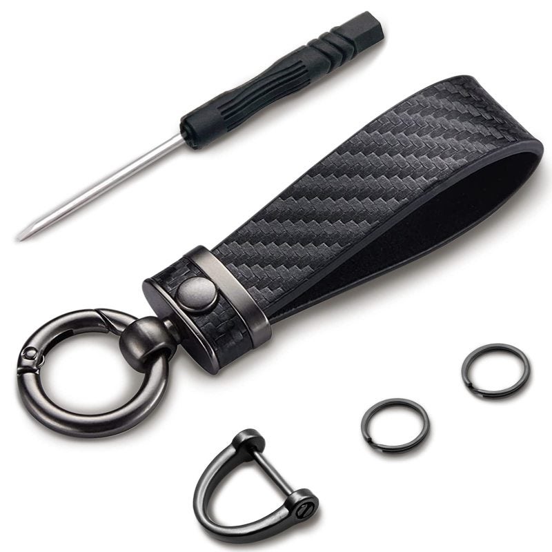 Carbon Fiber Keychain 2.8 Inch: Secure Anti-Lost Design Rotating Car Keychain - Premium Zinc Alloy Carbon Fiber Grain Leather Key Holder for Drivers Car Enthusiasts Family Members - Image 5