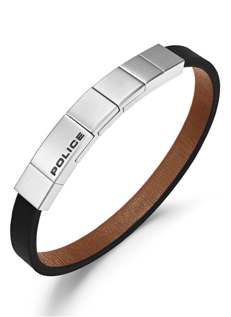 POLICE Rotator Black/Brown Leather Stainless Steel Gents Bracelet  - Image 1