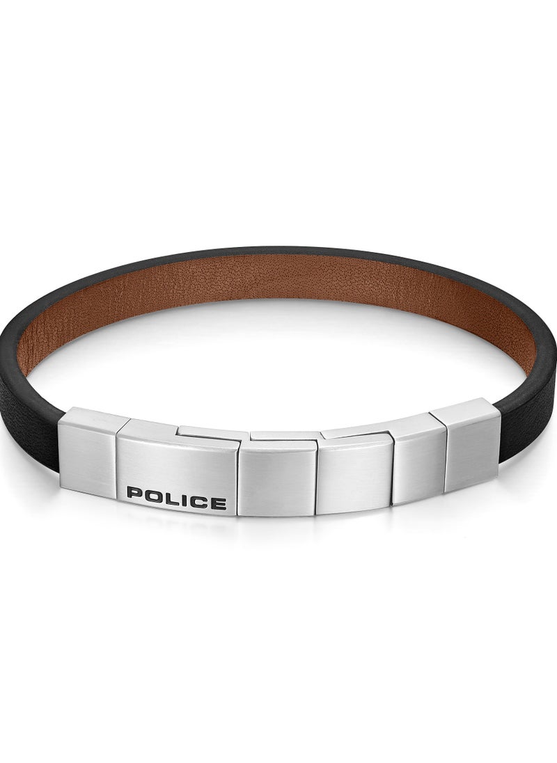 POLICE Rotator Black/Brown Leather Stainless Steel Gents Bracelet  - Image 2