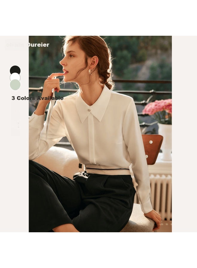 Olrain Eurielle Chiffon Blouse Women's Autumn Elegant Long Sleeve Top Bean Green L - Image 2