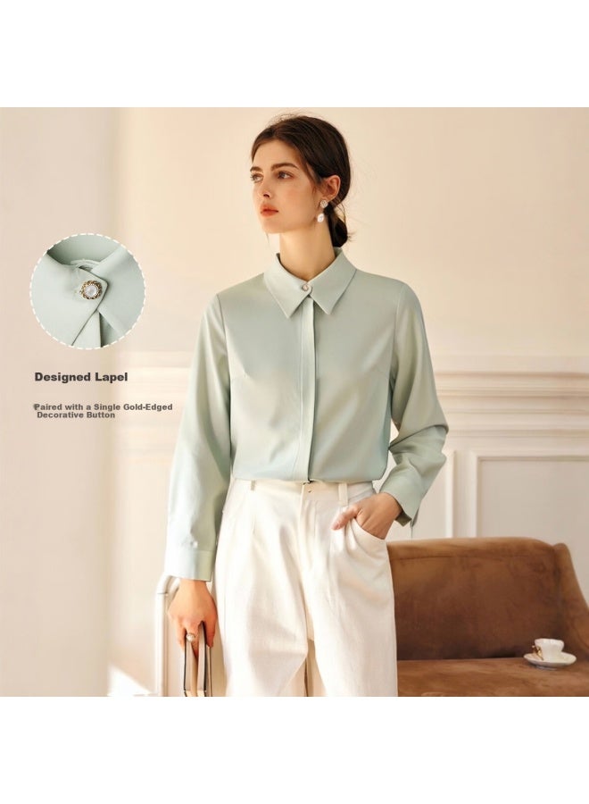 Olrain Eurielle Chiffon Blouse Women's Autumn Elegant Long Sleeve Top Bean Green L - Image 1