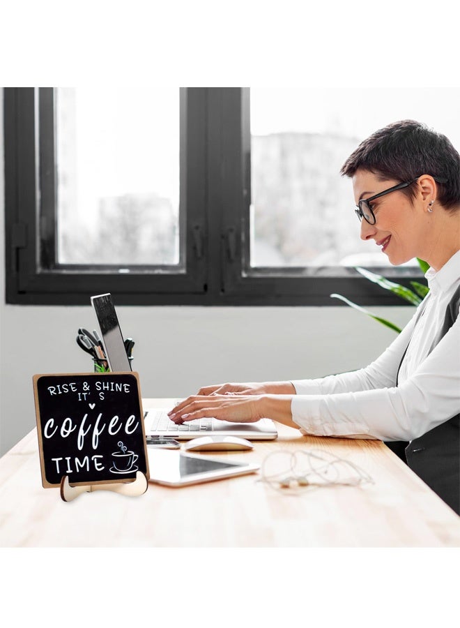 Wooden Coffee Bar Sign, Coffee Bar Decorations Black and White with Stand Tabletop Shelf Accessories for Station Home Farmhouse Kitchen - Image 4