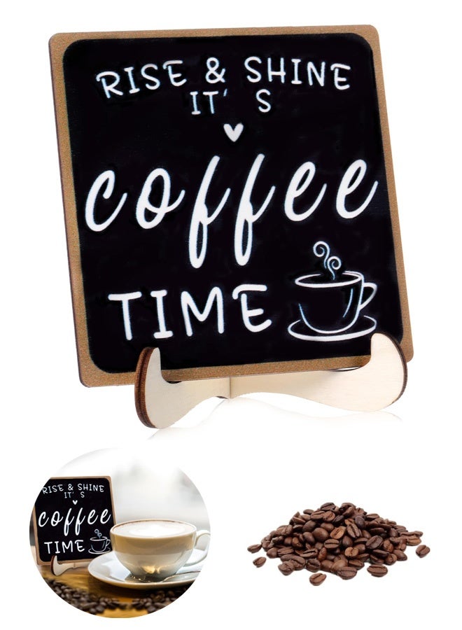 Wooden Coffee Bar Sign, Coffee Bar Decorations Black and White with Stand Tabletop Shelf Accessories for Station Home Farmhouse Kitchen - Image 1