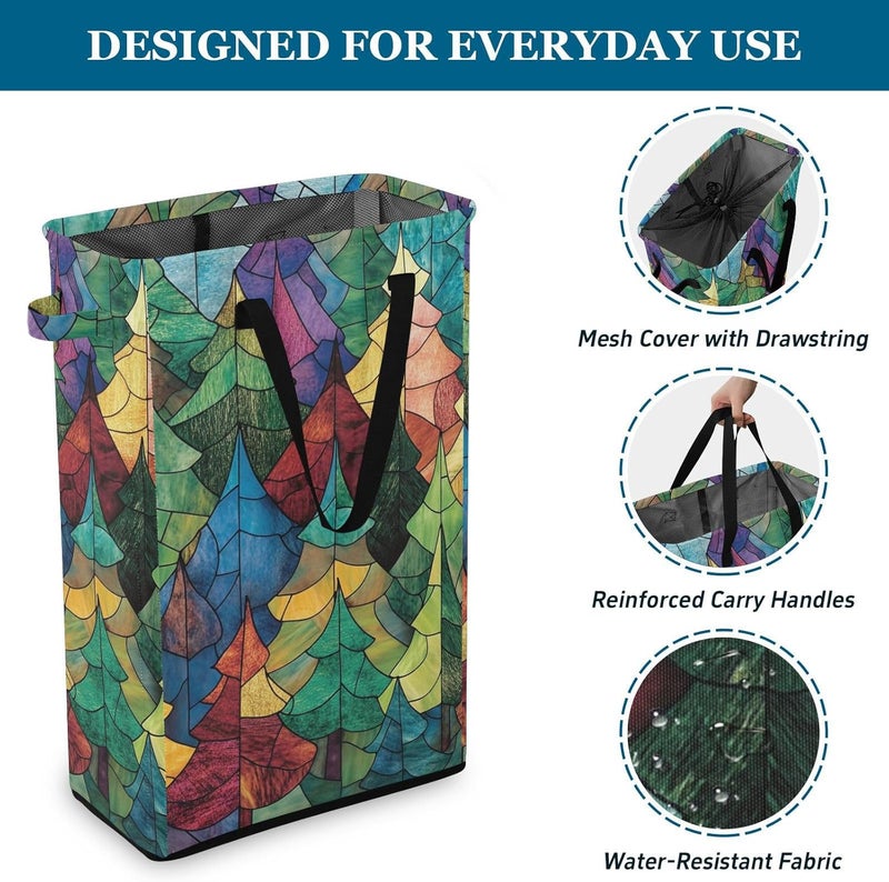 Stained Glass Trees Laundry Hamper with Handles Laundry Baskets Stand up Teen Clothes Hampers for College cesta para la ropa sucia - Image 3