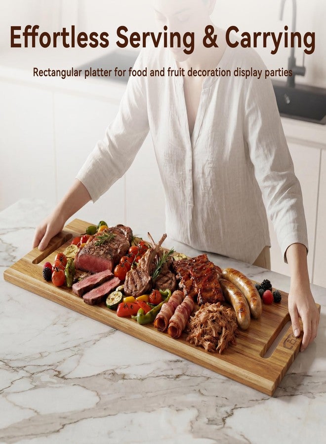 LDQ Extra Large 36 x 11 Inch Acacia Wood Cutting Board, 3-in-1 Cutting, Serving & Display Board, XXL Long Charcuterie Boards with 2 Wooden Stands, for Kitchen Prep & Party Table Centerpiece - Image 2