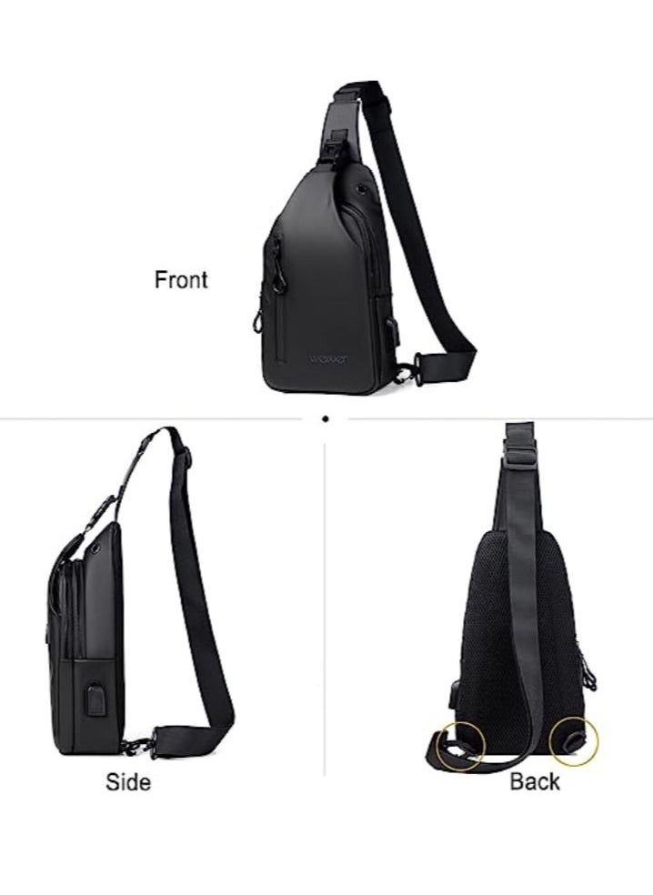 WEIXIER Casual Chest Bag, Ultralight Sling Bag, Business Shoulder Bag with USB Charging Port for Men, Shoulder Bag, Outdoor Sports, Hiking, Cycling, Travel, Waterproof Polyester  - Image 5
