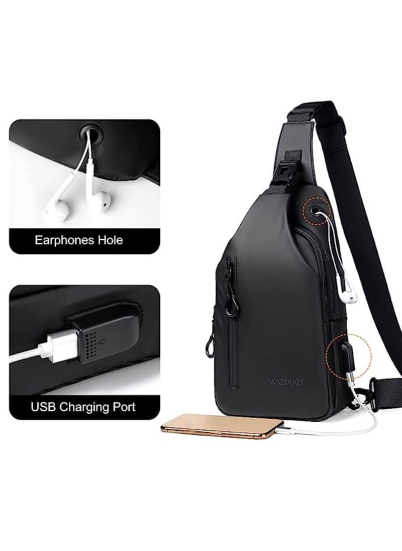 WEIXIER Casual Chest Bag, Ultralight Sling Bag, Business Shoulder Bag with USB Charging Port for Men, Shoulder Bag, Outdoor Sports, Hiking, Cycling, Travel, Waterproof Polyester  - Image 3
