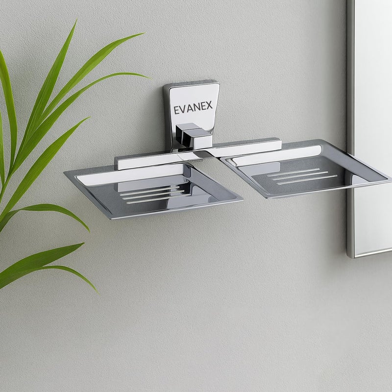 EVANEX Soap Dish 304 Grade Steel Twin Soap Holder for Bathroom Accessories Set Double Soap Tray Bar Soap Holder for Bathroom Wall Mounted Soap Stand Modern Design with Drainage Slots (SELVI) - Image 1