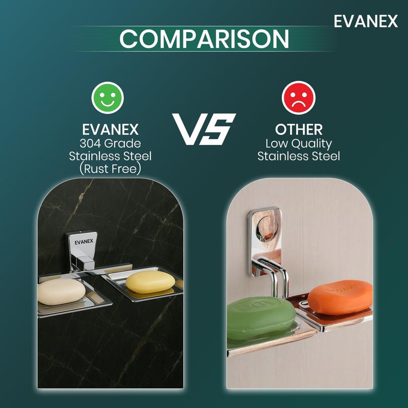 EVANEX Soap Dish 304 Grade Steel Twin Soap Holder for Bathroom Accessories Set Double Soap Tray Bar Soap Holder for Bathroom Wall Mounted Soap Stand Modern Design with Drainage Slots (SELVI) - Image 5