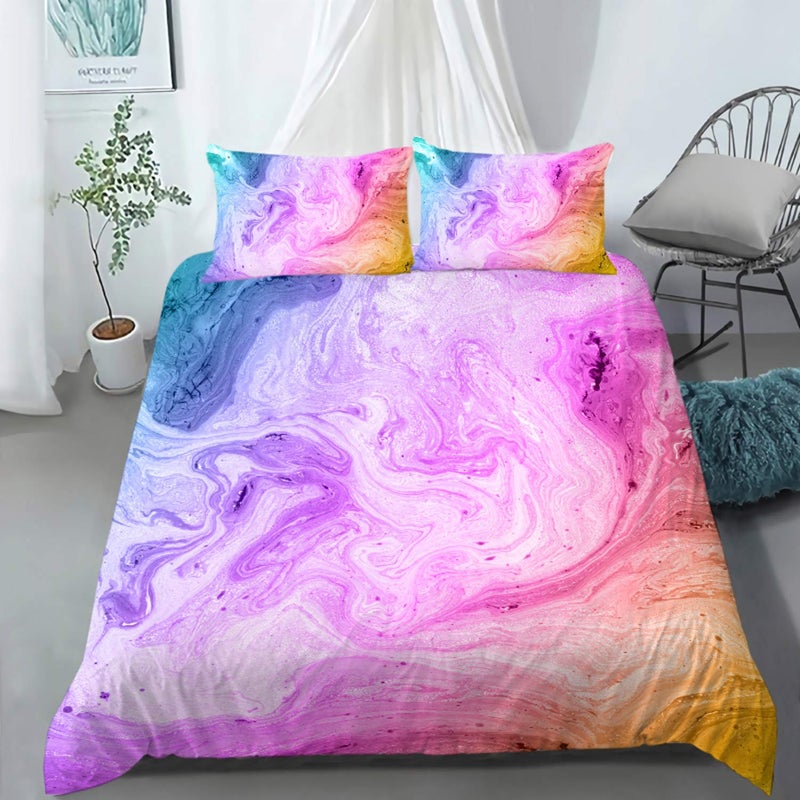 AILONEN Tie Dye Duvet Cover Set Twin Size for Teenage Girls Superior Kids Bedding SetsMarble Art Bed SetColorful Comforter CoverPink Purple Blue WatercolorMicrofiber Fabric3 PieceNo Comforter