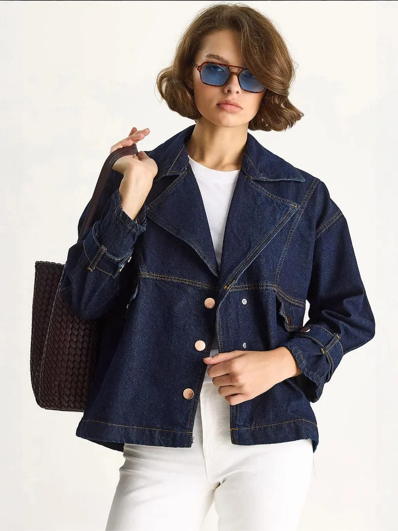 LUCCI Denim Shirt Collar Buttoned Jacket