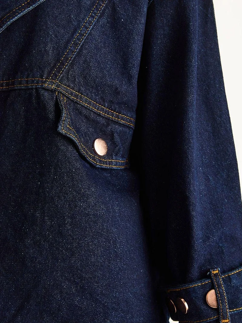 Bianco Lucci Navy Blue LUCCI Denim Shirt Collar Buttoned Jacket for Women | Best Price UAE