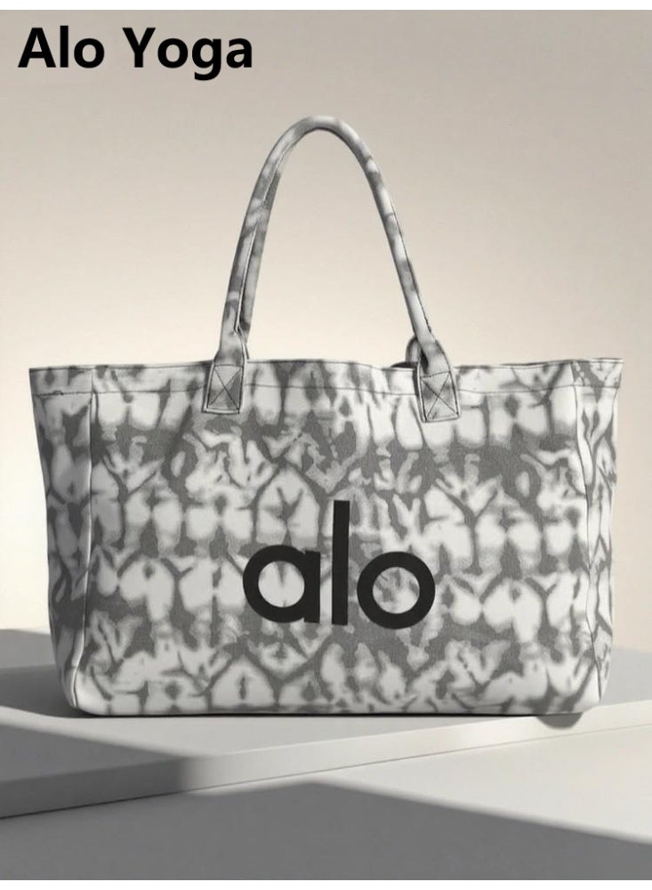 Alo Yoga Canvas Single-Shoulder Bag Large Capacity Gray Sports Fitness Shopping Tote for Men and Women Everyday Use - Image 1