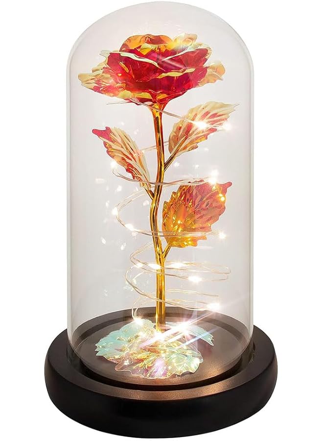 The Bros Childom Birthday Gifts for Women,Rose Flower Gifts for Mom from Daughter,Mothers Day Rose Gifts for Her,Colorful Blue Light Up Rose in Dome,Mom Gifts,Graduation Gifts for Wife Anniversary,Red - Image 1