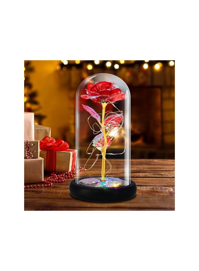 The Bros Childom Birthday Gifts for Women,Rose Flower Gifts for Mom from Daughter,Mothers Day Rose Gifts for Her,Colorful Blue Light Up Rose in Dome,Mom Gifts,Graduation Gifts for Wife Anniversary,Red - Image 5