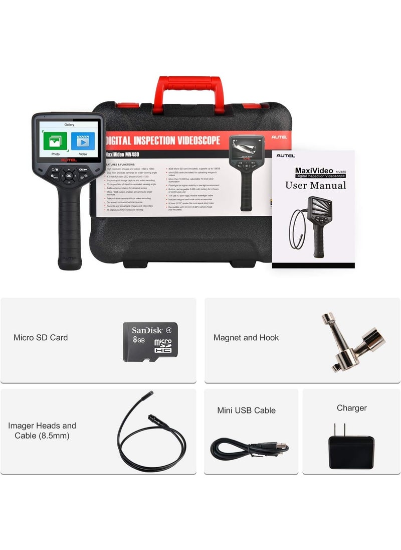 أوتل Autel MaxiVideo MV480 Inspection Camera, 1080P HD Industrial Endoscope Video Scope, Videoscope with Audio Annotation, Dual Cameras, 360°Rotation, 7 X Zoom, Upgraded Ver. of MV460  - Image 4