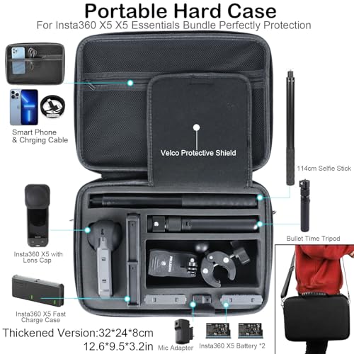 PellKing Accessories Kit for insta360 X5Included Carrying Case with Belt2 Pcs Metal 14 AdapterHandlebar ClampMagnetic Mount43in Selfie StickChest StrapHead StrapBackpack Mountand Others - Image 3