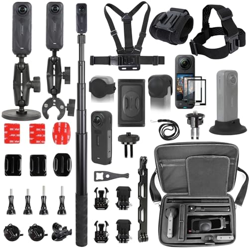PellKing Accessories Kit for insta360 X5Included Carrying Case with Belt2 Pcs Metal 14 AdapterHandlebar ClampMagnetic Mount43in Selfie StickChest StrapHead StrapBackpack Mountand Others - Image 1