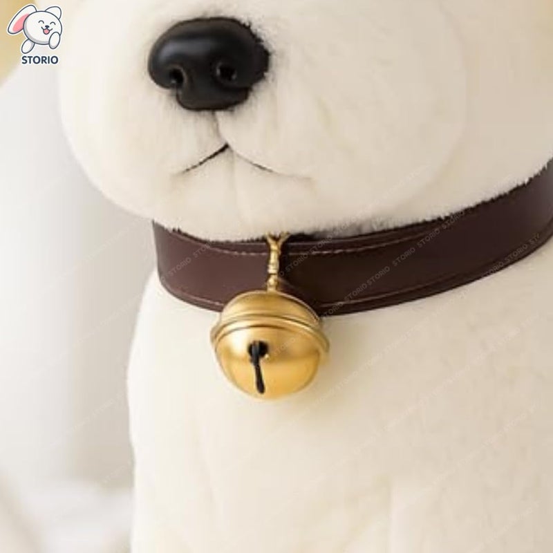 Storio دميّة كلب بيضاء ناعمة محشوة مع طوق جرس | ديكور منزلي حيواني للأطفال الأولاد والبنات - 25 سم - Image 5