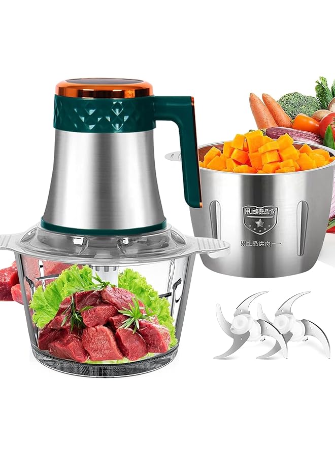 erorex Food Chopper Meat Grinder Electric Meat Grinder 3L With Bi Level Blades With 1 Stainless Steel And Glass Bowls Levels Touch Screen 300W Food Processor Chopping Meat Vegetables Fruits And Nuts  - Image 1