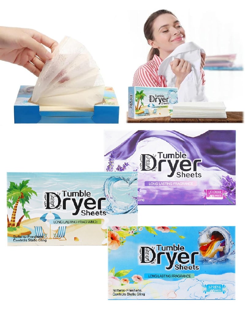 Dryer Sheets - Clothing Softness Sheet, 3 Box/120 Count Natural Fabric Softener with Plant-Based Formula, Removes Static Cling, Gentle on Clothes - for Soothing(Coconut Fragrance, lavender, scent of all flowers) - Image 1