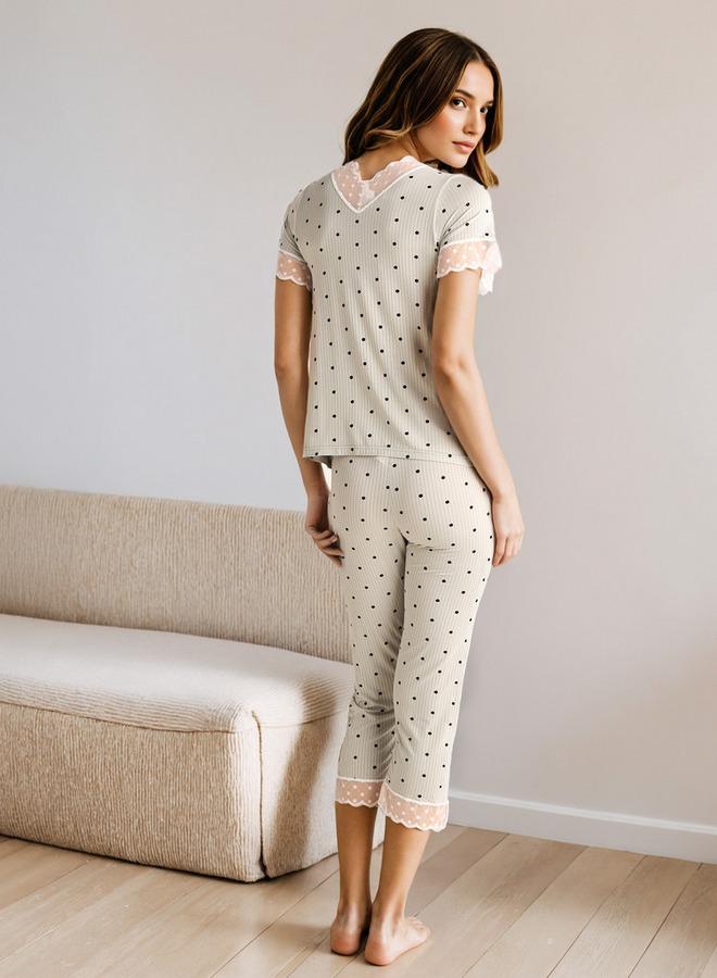 Splash FAV Polka Dot Lace Top and Pyjama Set - Image 3