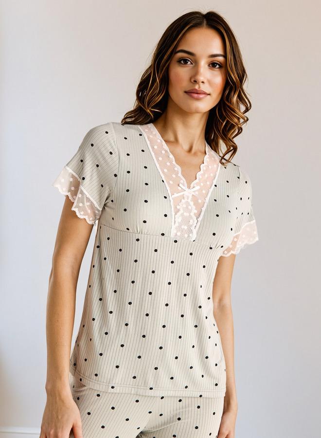Splash FAV Polka Dot Lace Top and Pyjama Set - Image 2