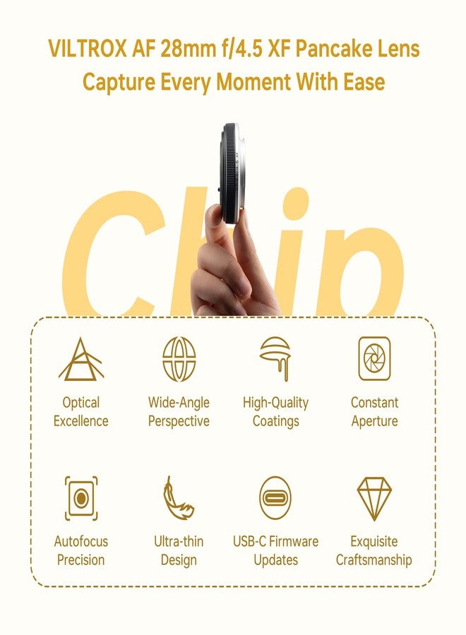 فيلتروكس عدسة VILTROX 28mm F4.5 XF المسطحة، عدسة X-Mount بتركيز تلقائي، عدسة واسعة الزاوية بحجم رقاقة الكاميرا، متوافقة مع كاميرات Fujifilm X-Mount مثل X-A1 و X-A2 و X-A3 و X-A5 و X-H1 و X-T1 و X-T100 و X-PRO1 وغيرها. - Image 2