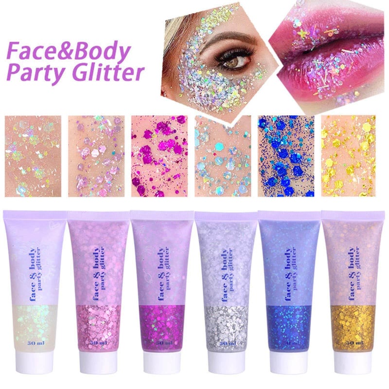 MEICOLY Silver Body Glitter,Chunky Silver Face Hair Mardi Gras Glitter,Halloween Silver Glitter Makeup,Sparkle Face Paint for Women and Kids,Music Festival Party Outfits for Women Accessories - Image 5