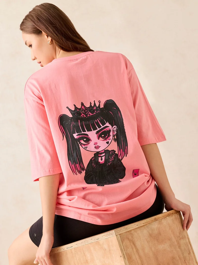 Outzidr pink Pink Graphic Oversized T-Shirt for Women | Best Price UAE