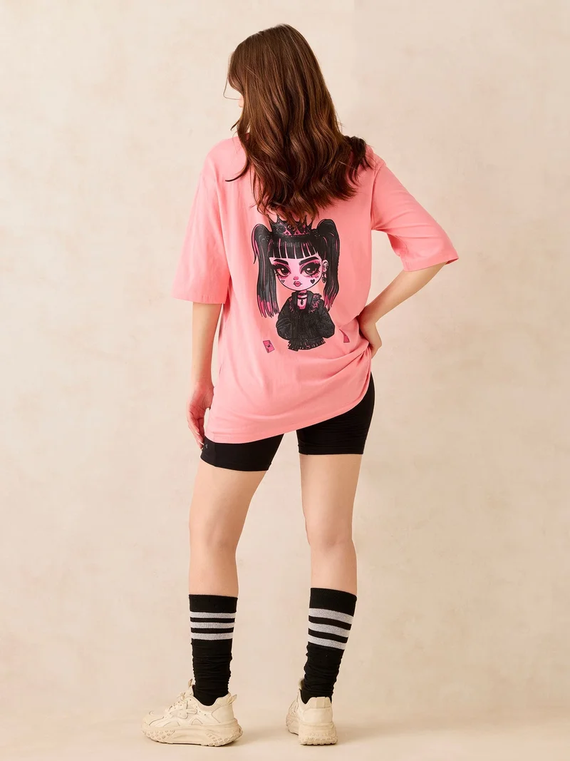 Outzidr pink Pink Graphic Oversized T-Shirt for Women | Best Price UAE