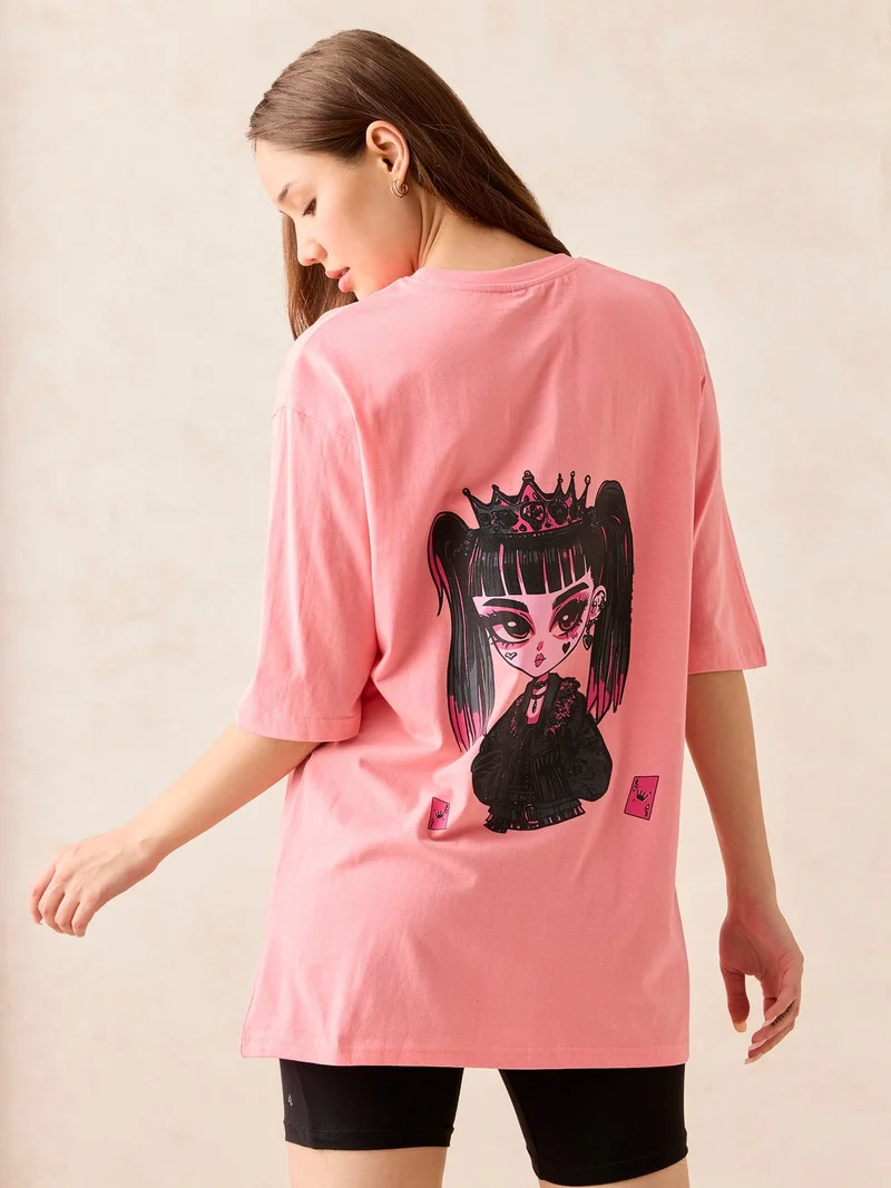 Outzidr pink Pink Graphic Oversized T-Shirt for Women | Best Price UAE