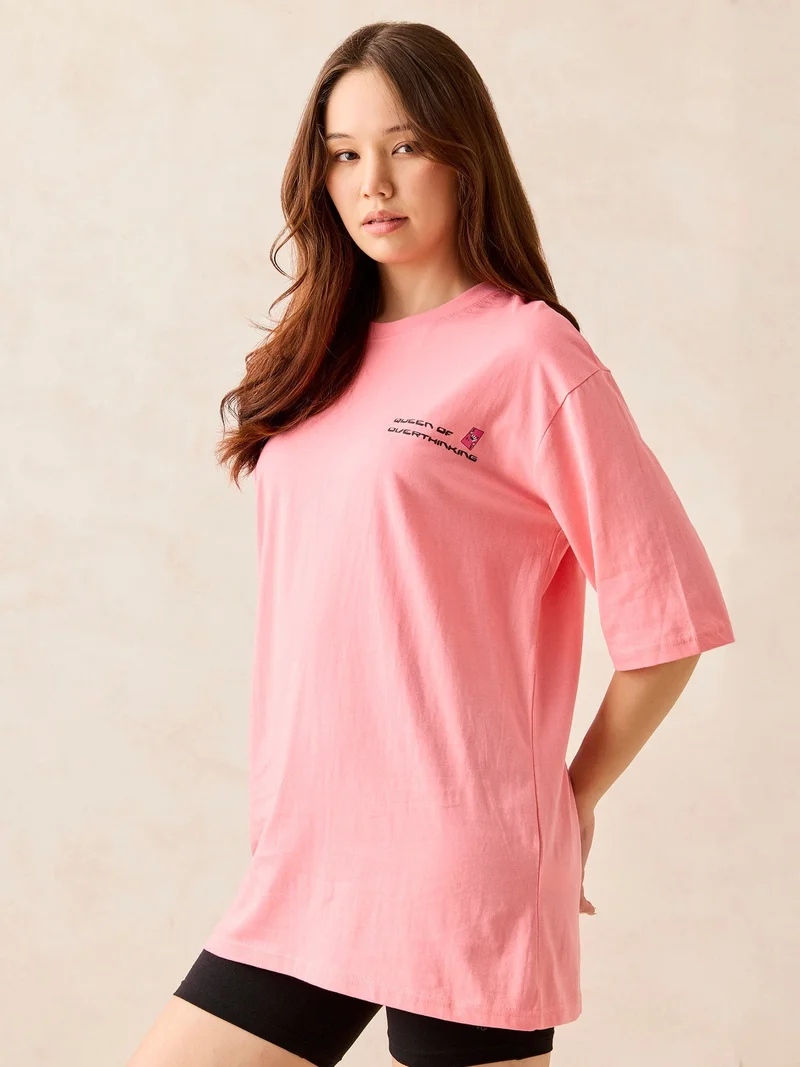 Outzidr pink Pink Graphic Oversized T-Shirt for Women | Best Price UAE