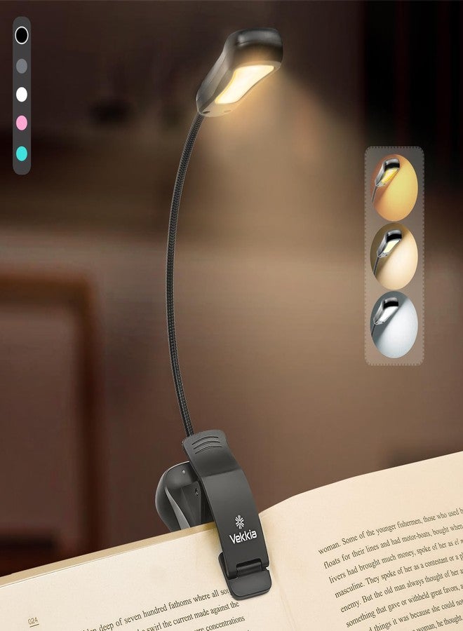 Vekkia LuminoLite Rechargeable 7 LED Book Light, Clip-on for Reading in Bed, 3 Color & 3 Brightness Adjustable, 70 Hrs Wireless Reading, White, Plastic - Image 1